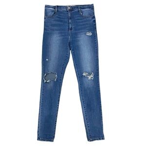 Garage Ultra High Rise Straight Leg Blue Jeans Distressed